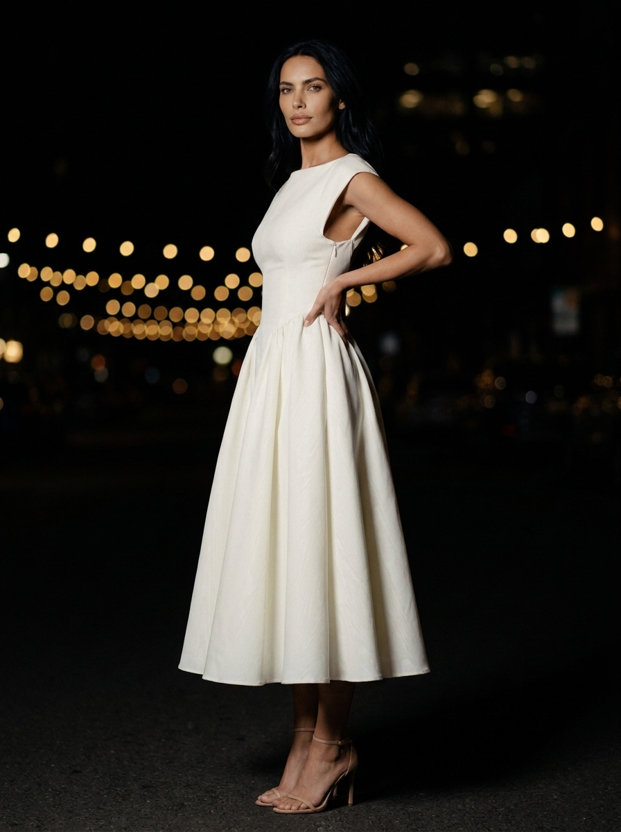 CAMILLE ELEGANCE MIDI DRESS Ivory back