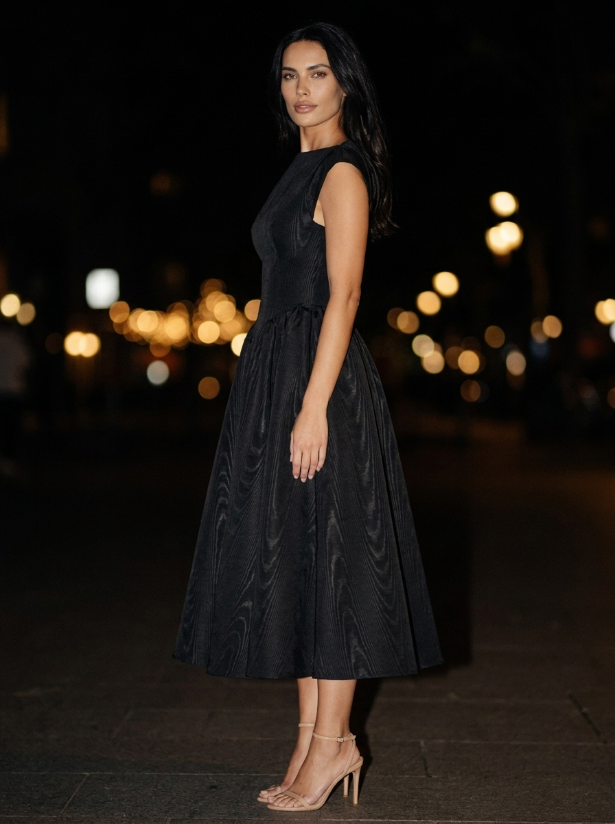 CAMILLE ELEGANCE MIDI DRESS Zwart back