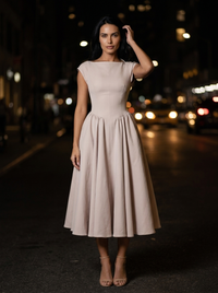 CAMILLE ELEGANCE MIDI DRESS Beige Rose side