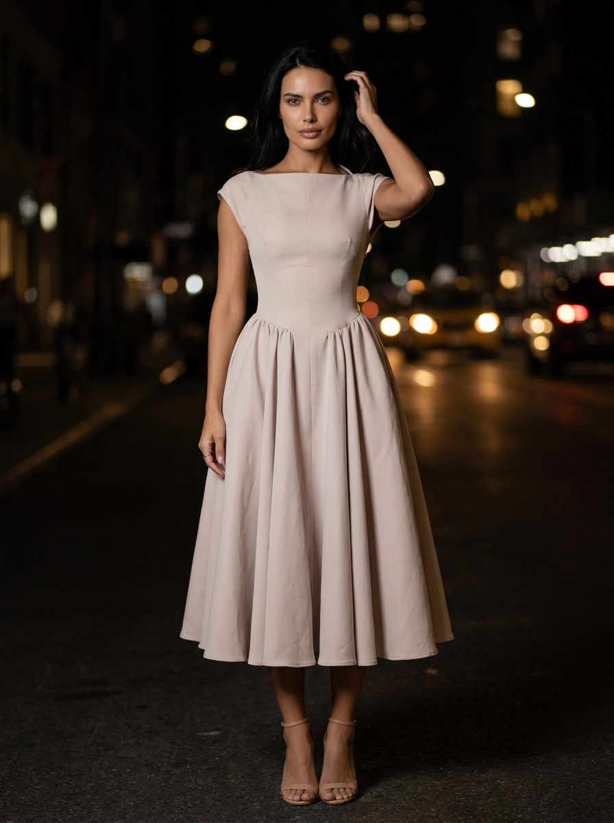 CAMILLE ELEGANCE MIDI DRESS Beige Rose side