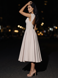 CAMILLE ELEGANCE MIDI DRESS Beige Rose back
