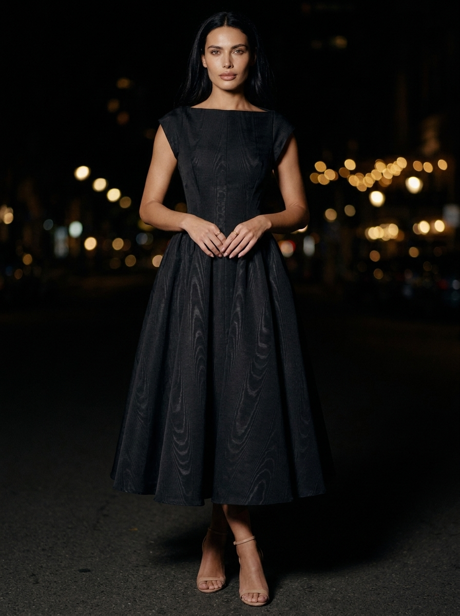 CAMILLE ELEGANCE MIDI DRESS Zwart side