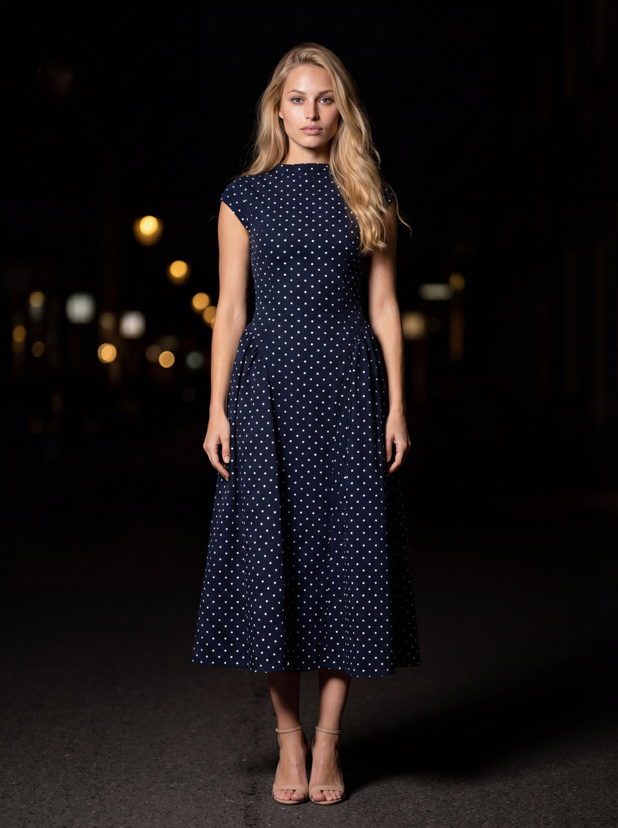Margot Navy Polka Dot front