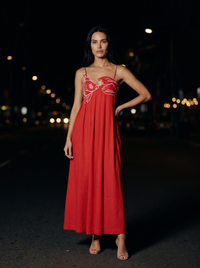 MARINA FISH MAXI DRESS Red front