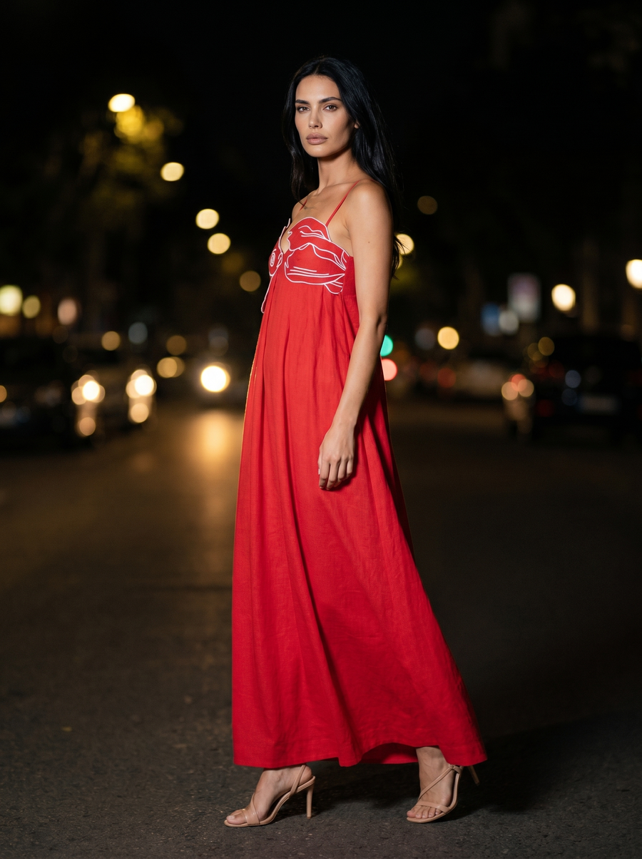 MARINA FISH MAXI DRESS Red side