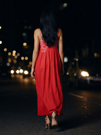 MARINA FISH MAXI DRESS Red back