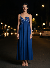 MARINA FISH MAXI DRESS Blue front