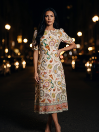 PAISLEY RUFFLE MIDI DRESS front