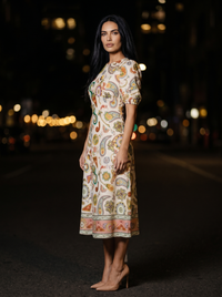 PAISLEY RUFFLE MIDI DRESS side