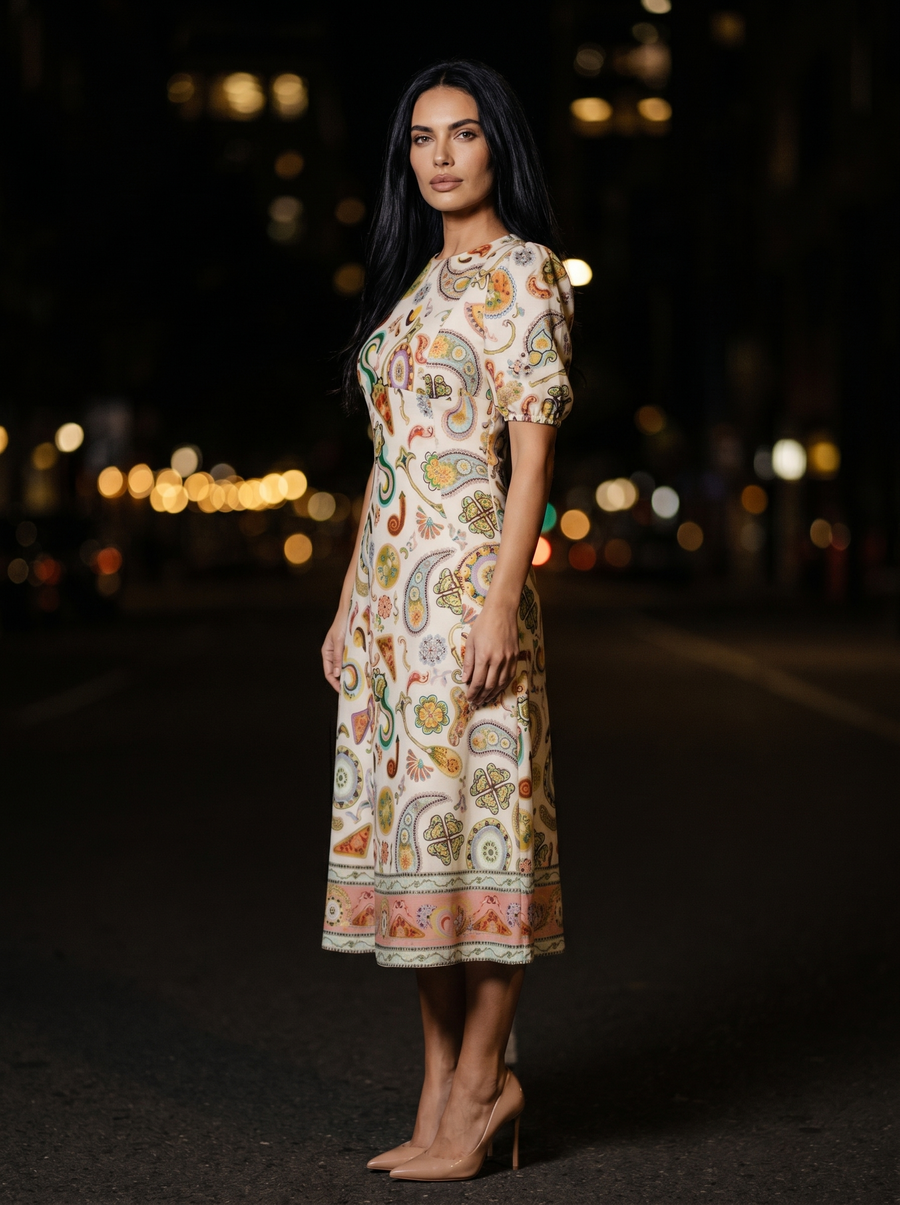 PAISLEY RUFFLE MIDI DRESS side