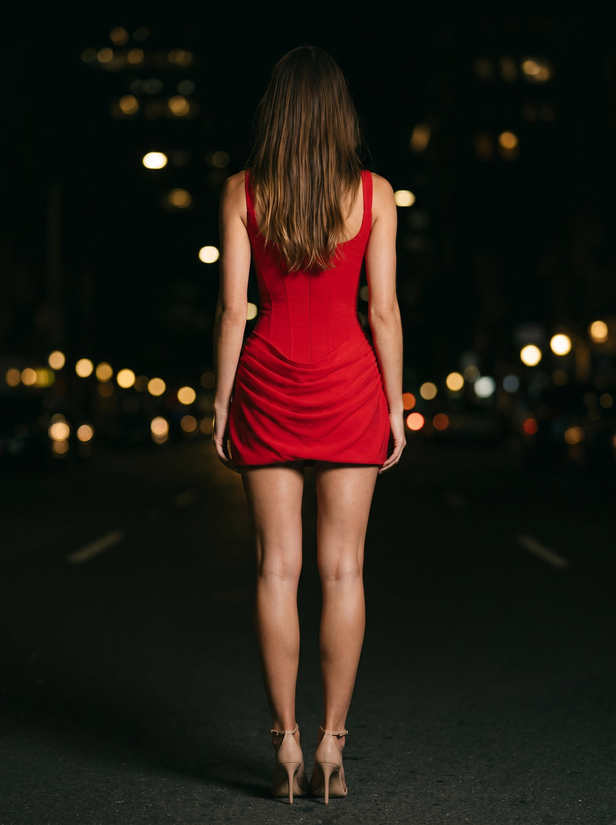 SUKI MINI DRESS Red back