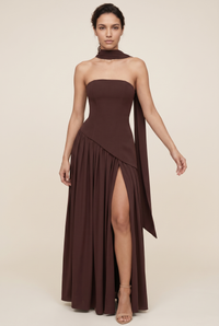 RILEY MAXI DRESS Plum Brown front