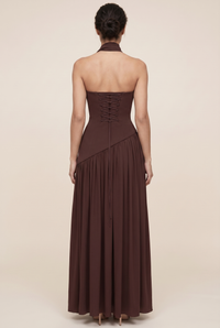 RILEY MAXI DRESS Plum Brown back closed