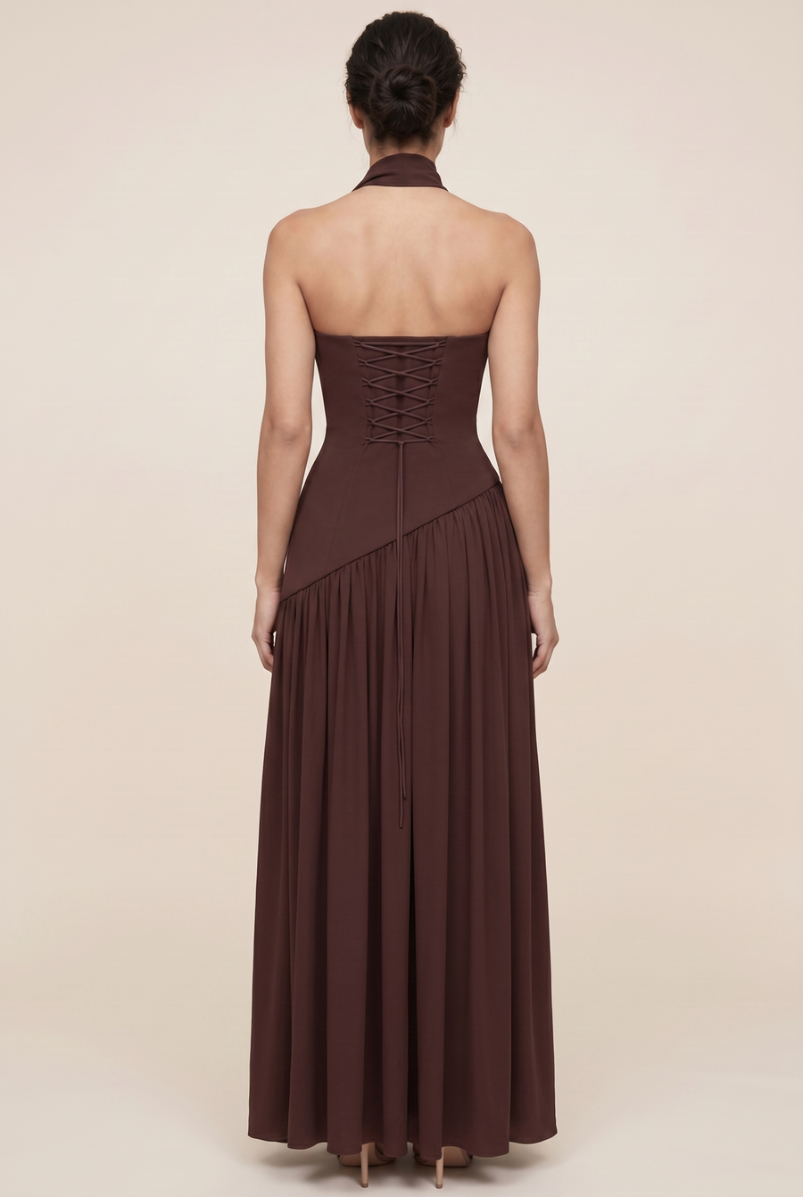 RILEY MAXI DRESS Plum Brown back closed