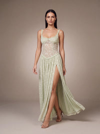 GRACE MAXI DRESS Green studio pose 1