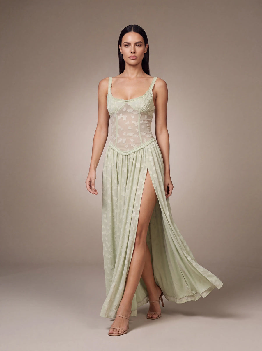 GRACE MAXI DRESS Green studio pose 1