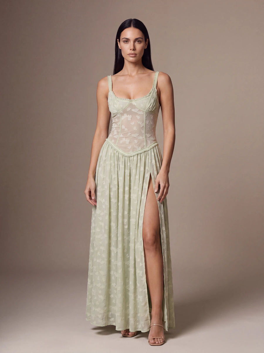 GRACE MAXI DRESS Green studio pose 2
