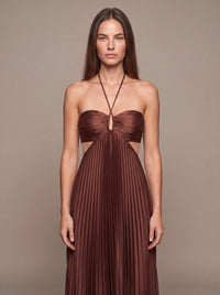 SIENNA MAXI DRESS Cocoa Satin studio zoom