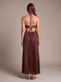 SIENNA MAXI DRESS Cocoa Satin studio back