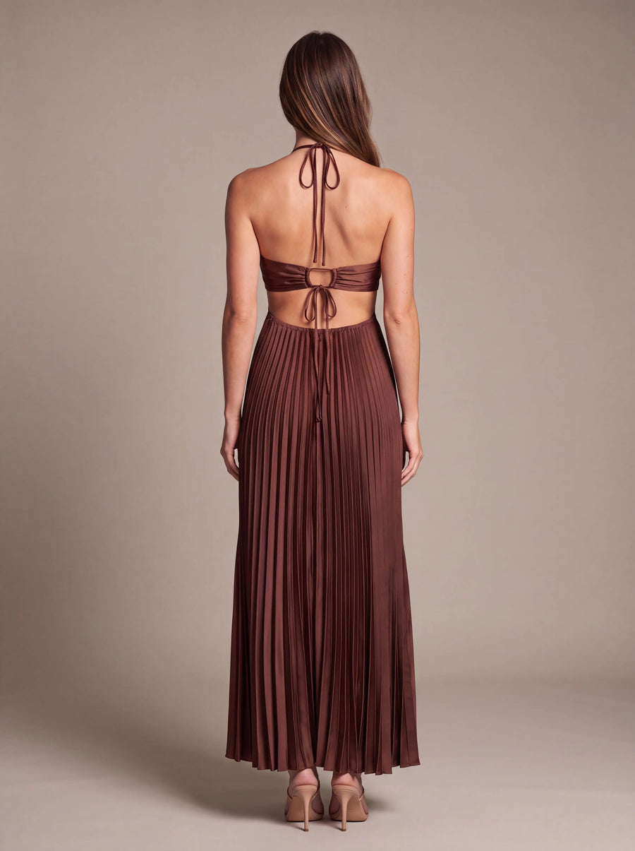 SIENNA MAXI DRESS Cocoa Satin studio back