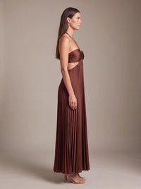 SIENNA MAXI DRESS Cocoa Satin studio side