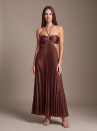 SIENNA MAXI DRESS Cocoa Satin studio pose 2