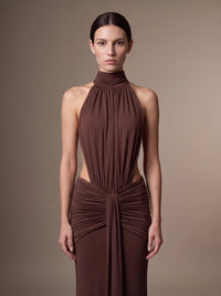 CLARA MAXI DRESS Brown studio zoom