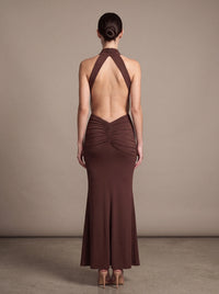 CLARA MAXI DRESS Brown studio back