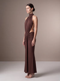 CLARA MAXI DRESS Brown studio side
