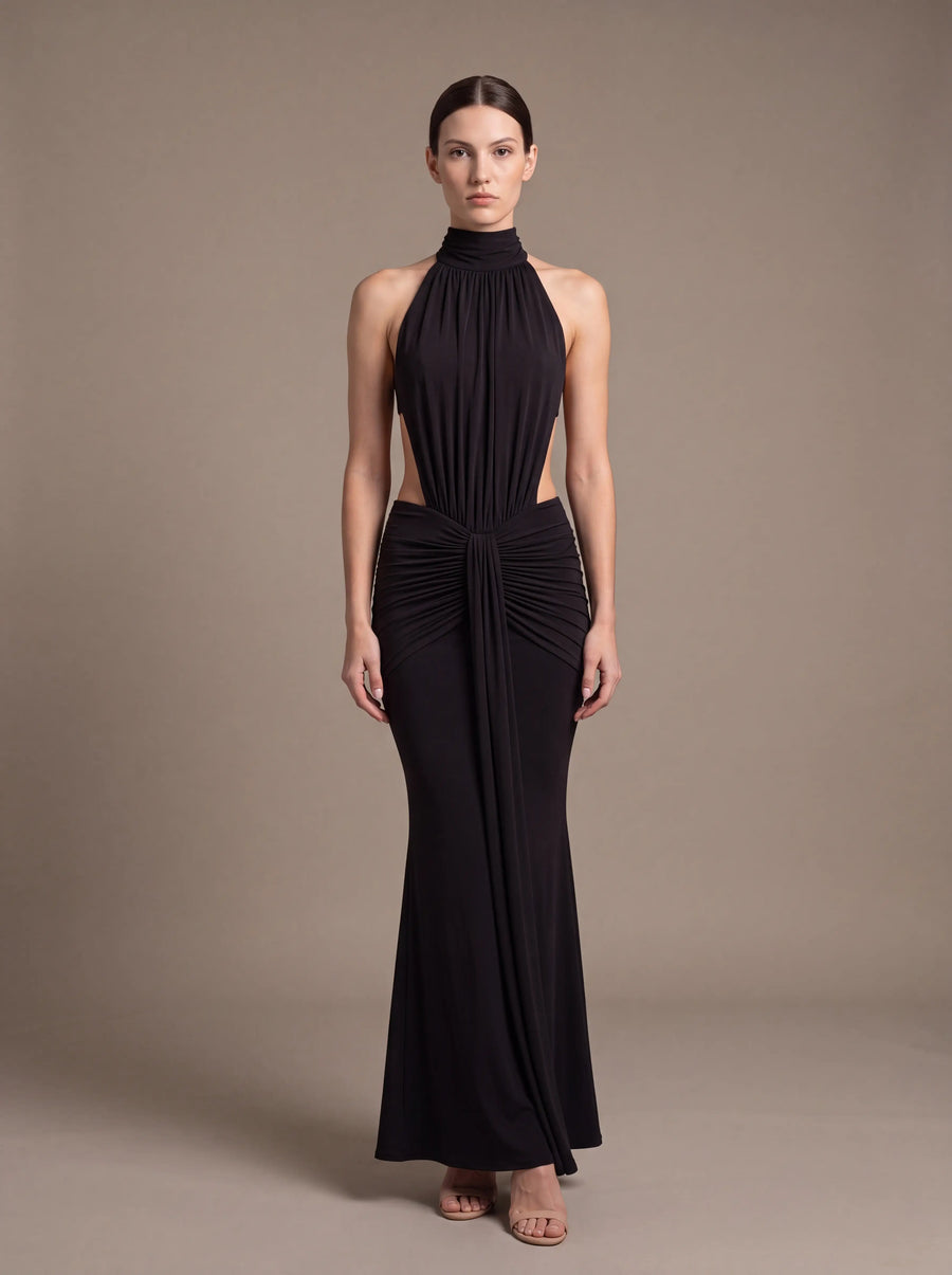 CLARA MAXI DRESS Black studio front