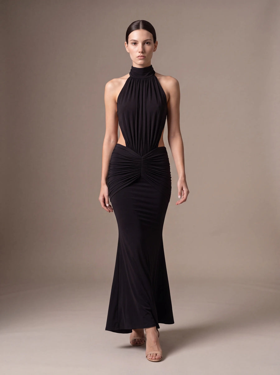 CLARA MAXI DRESS Black studio pose 1