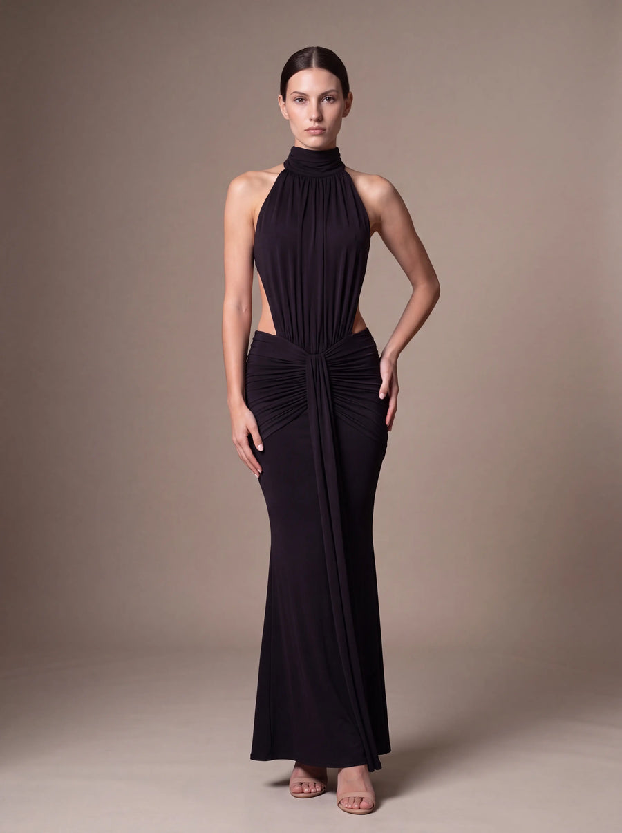 CLARA MAXI DRESS Black studio pose 2