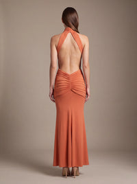 CLARA MAXI DRESS Orange Burnt studio back