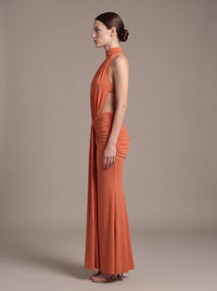CLARA MAXI DRESS Orange Burnt studio side