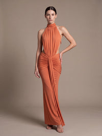 CLARA MAXI DRESS Orange Burnt studio pose 2