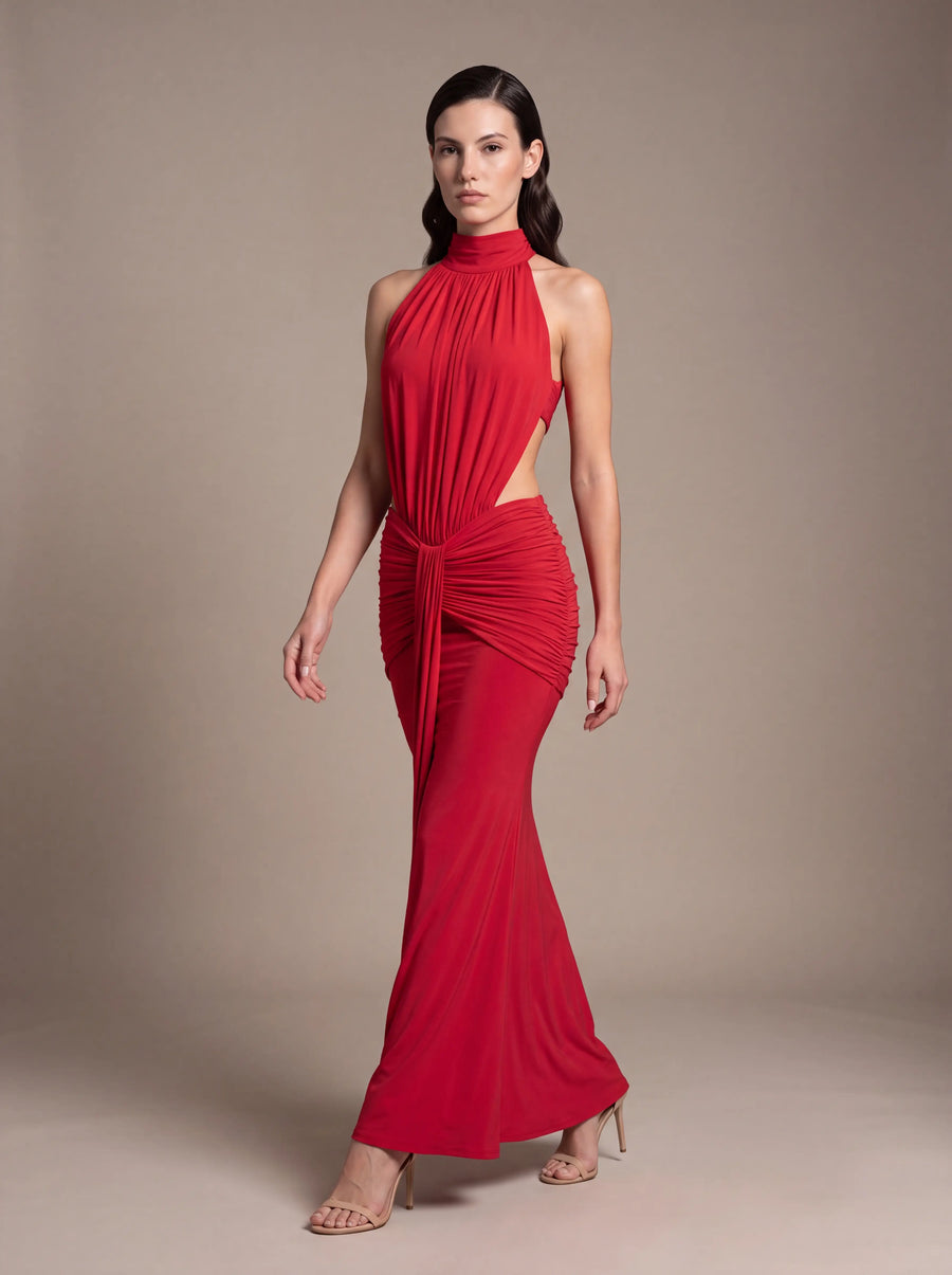 CLARA MAXI DRESS Red studio pose 1
