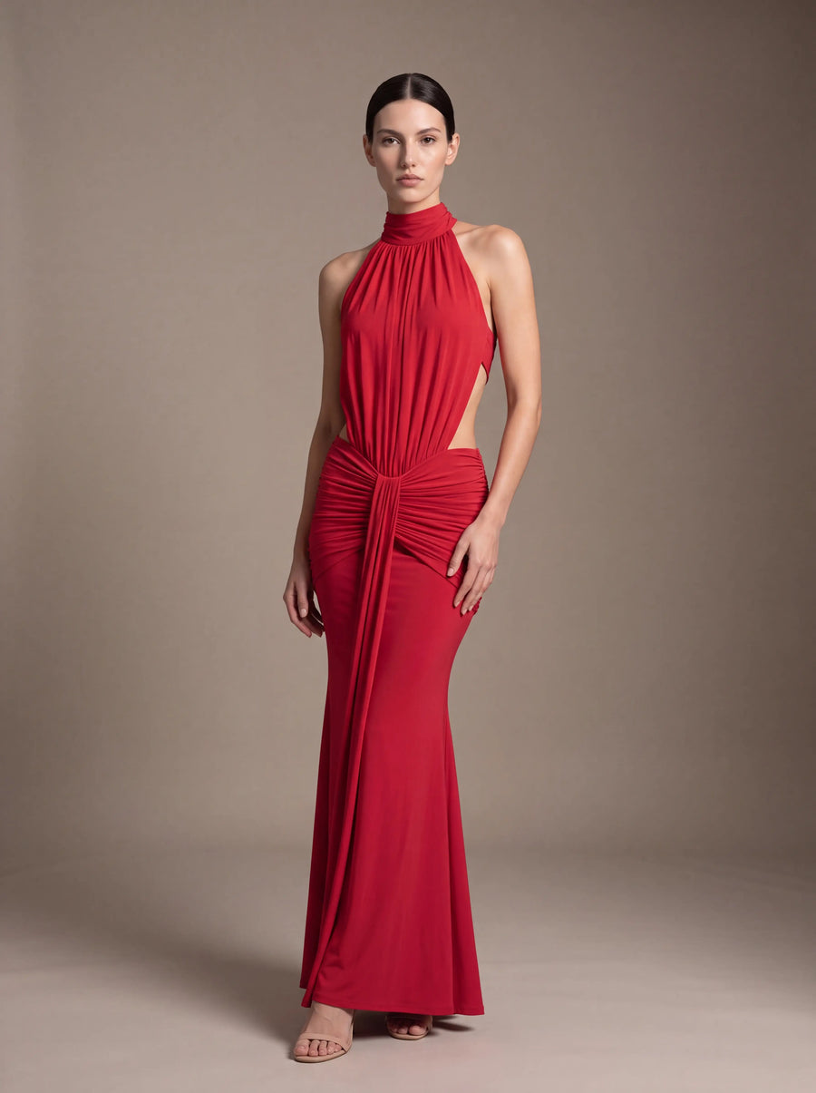 CLARA MAXI DRESS Red studio pose 2