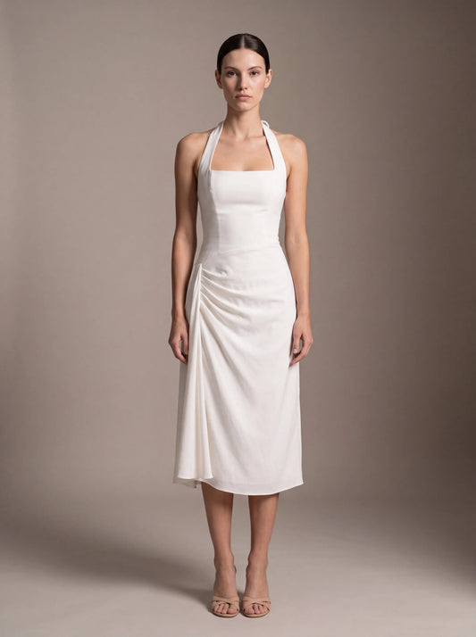 WHITNEY MIDI DRESS White studio front