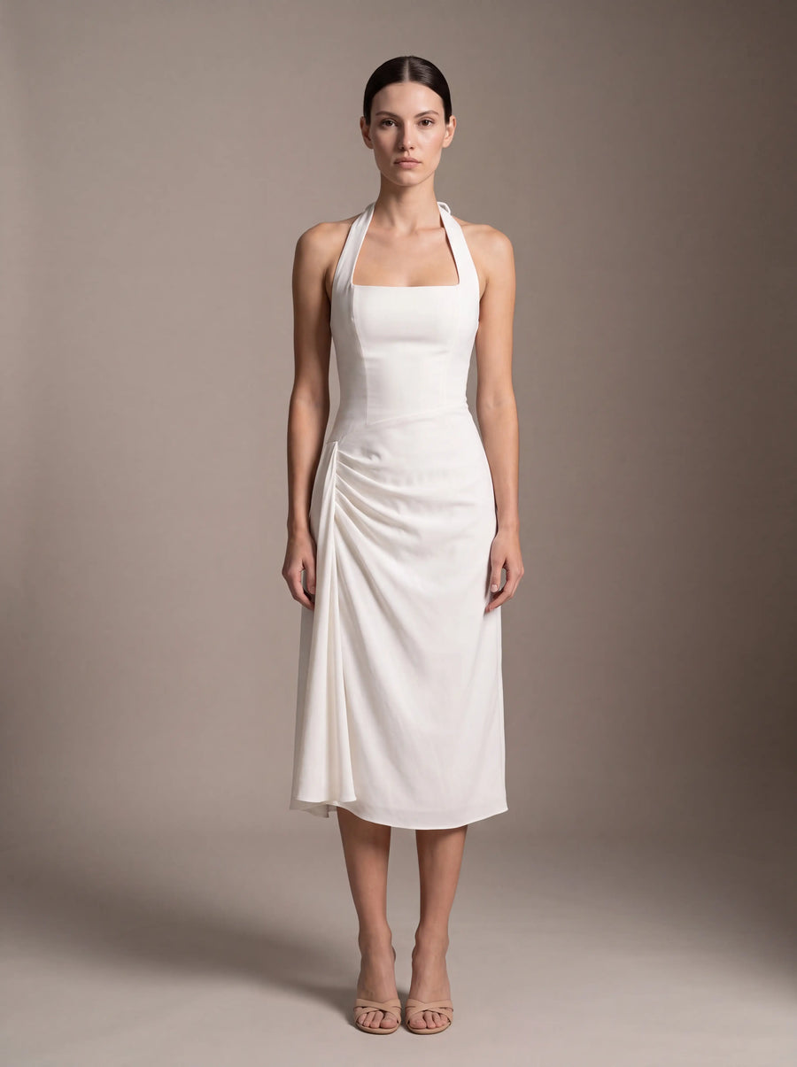 WHITNEY MIDI DRESS White studio front