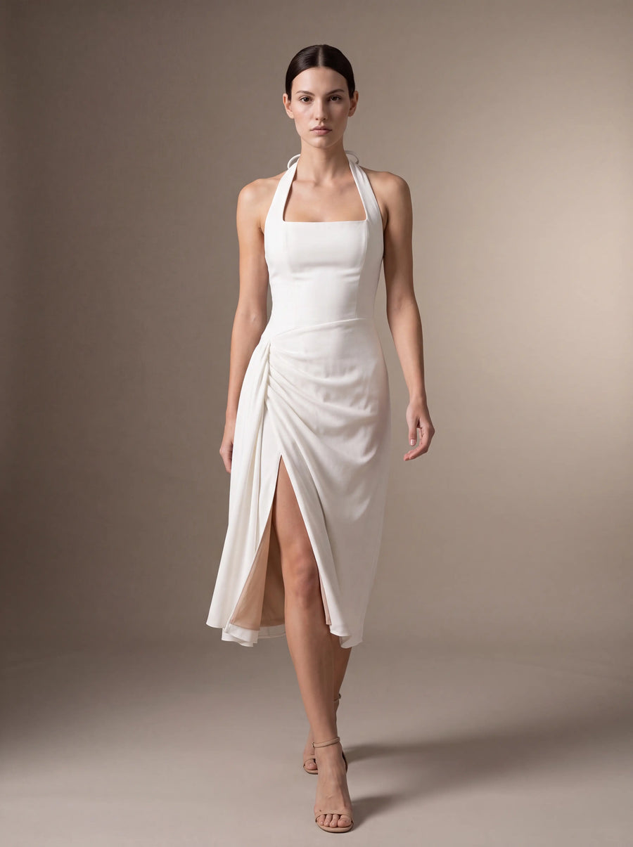WHITNEY MIDI DRESS White studio pose 1