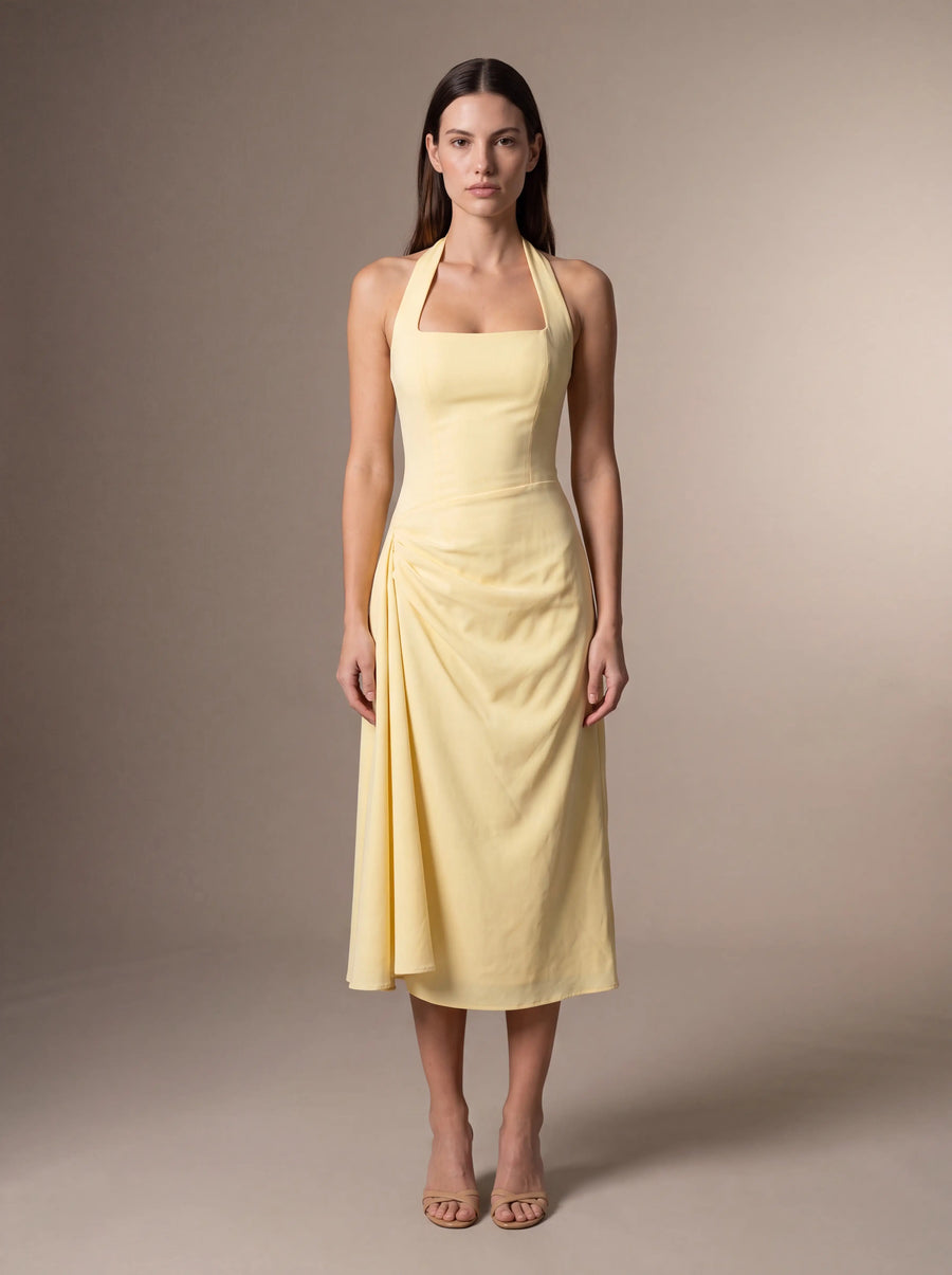 WHITNEY MIDI DRESS Lemon studio front