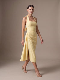 WHITNEY MIDI DRESS Lemon studio pose 1
