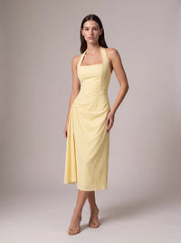 WHITNEY MIDI DRESS Lemon studio pose 2