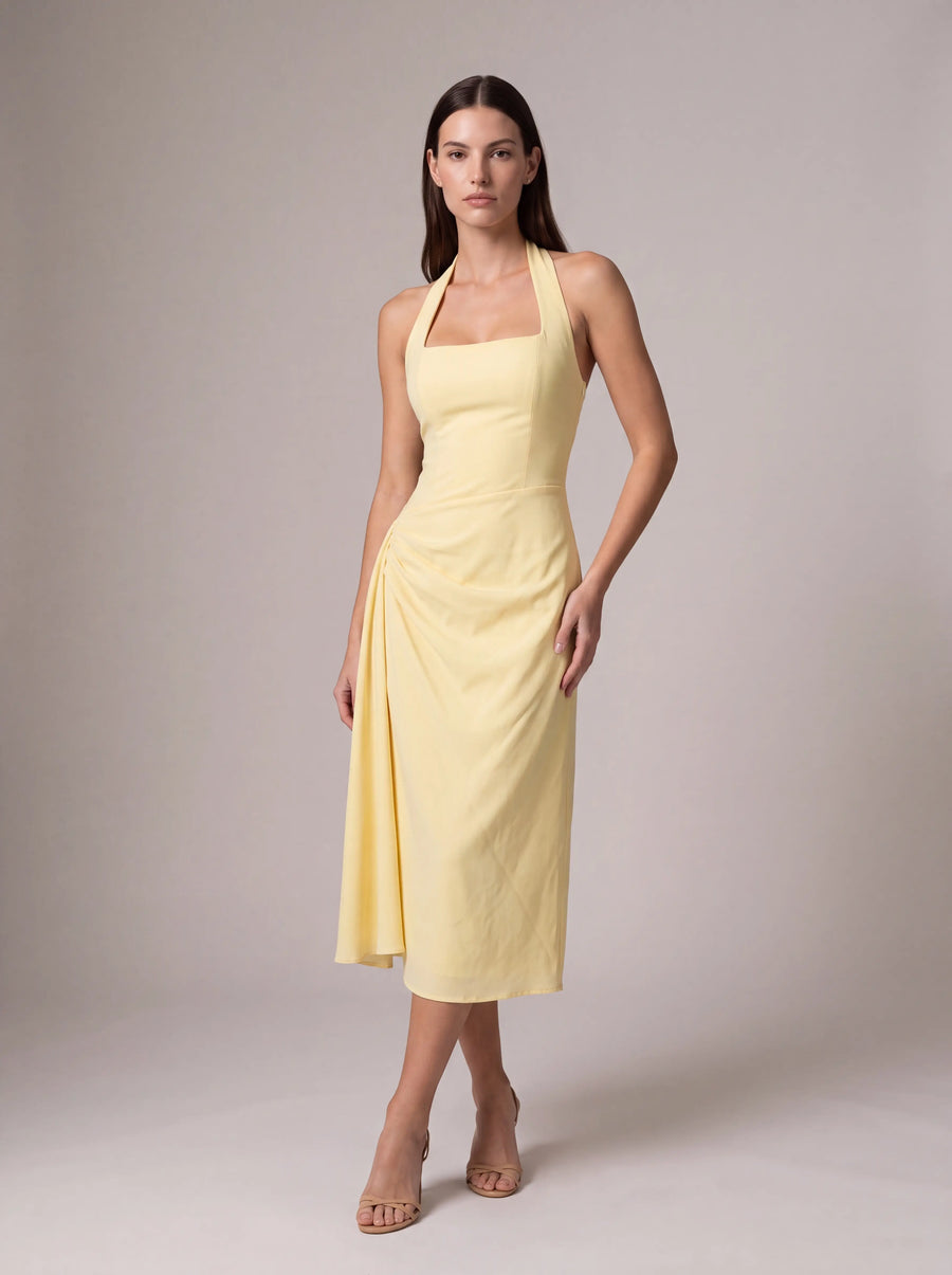 WHITNEY MIDI DRESS Lemon studio pose 2