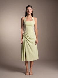 WHITNEY MIDI DRESS Lime Green studio front