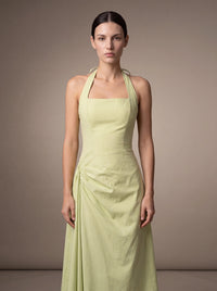 WHITNEY MIDI DRESS Lime Green studio zoom