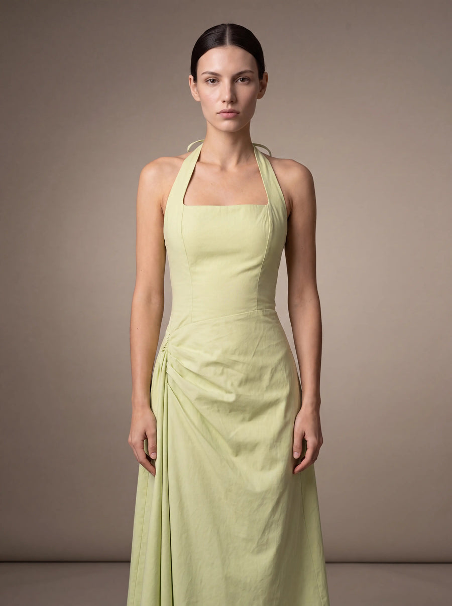 WHITNEY MIDI DRESS Lime Green studio zoom