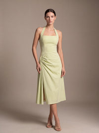 WHITNEY MIDI DRESS Lime Green studio pose 2