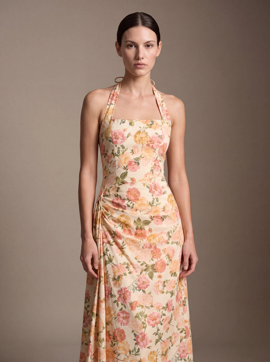 WHITNEY MIDI DRESS Sunset Floral studio zoom