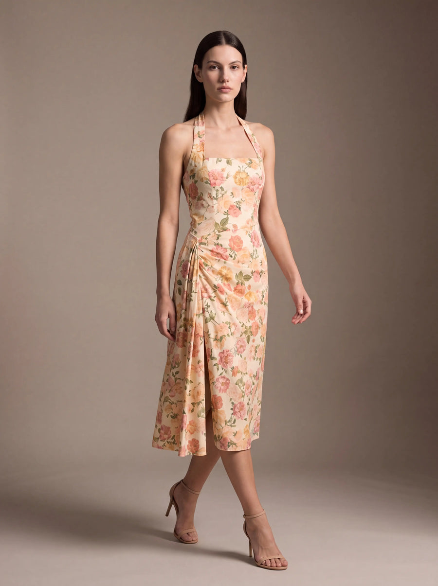 WHITNEY MIDI DRESS Sunset Floral studio pose 1